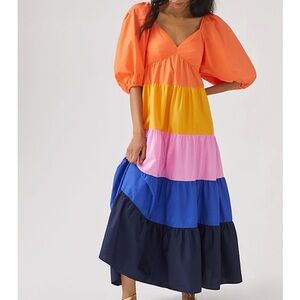 Farm Rio Tiered Colorblocked Maxi Dress